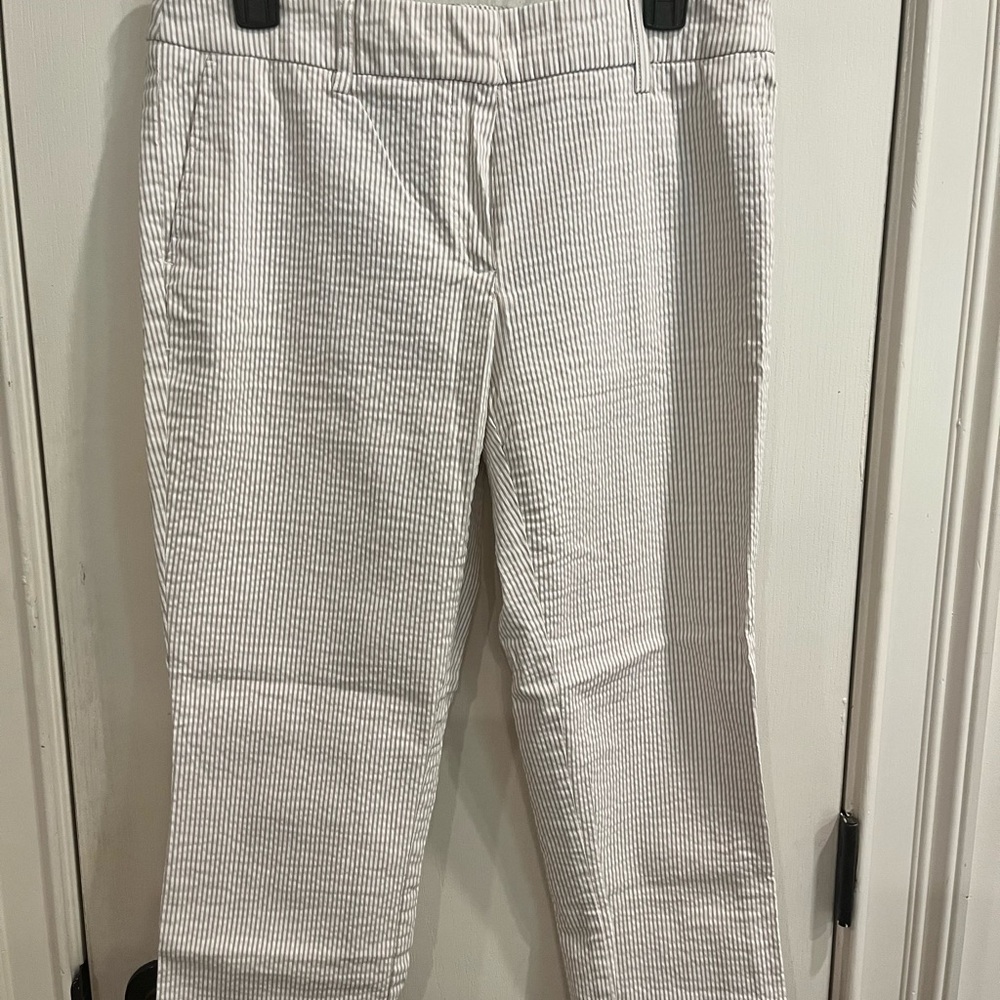 Seersucker Striped White and Gray Pants